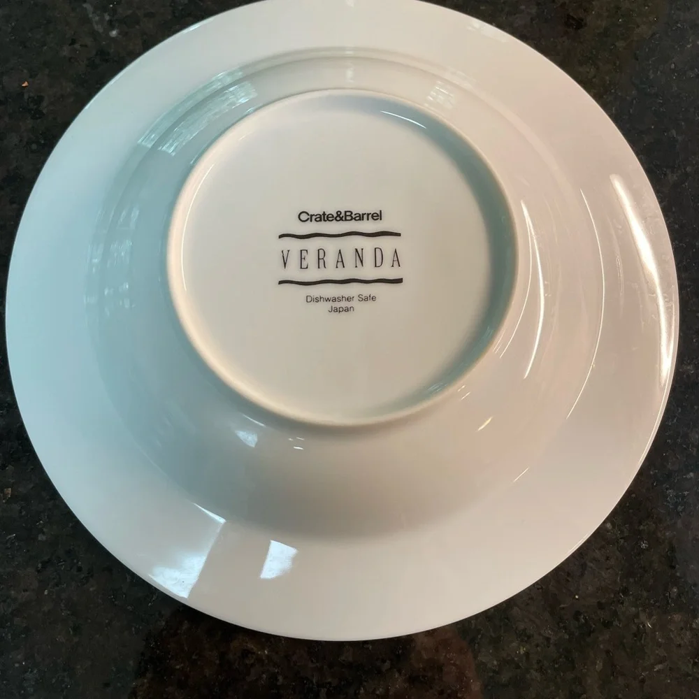 Crate and Barrel VERANDA BLUE STRIPED Gold Rim Dinner Plate / SoupBowl HTF
